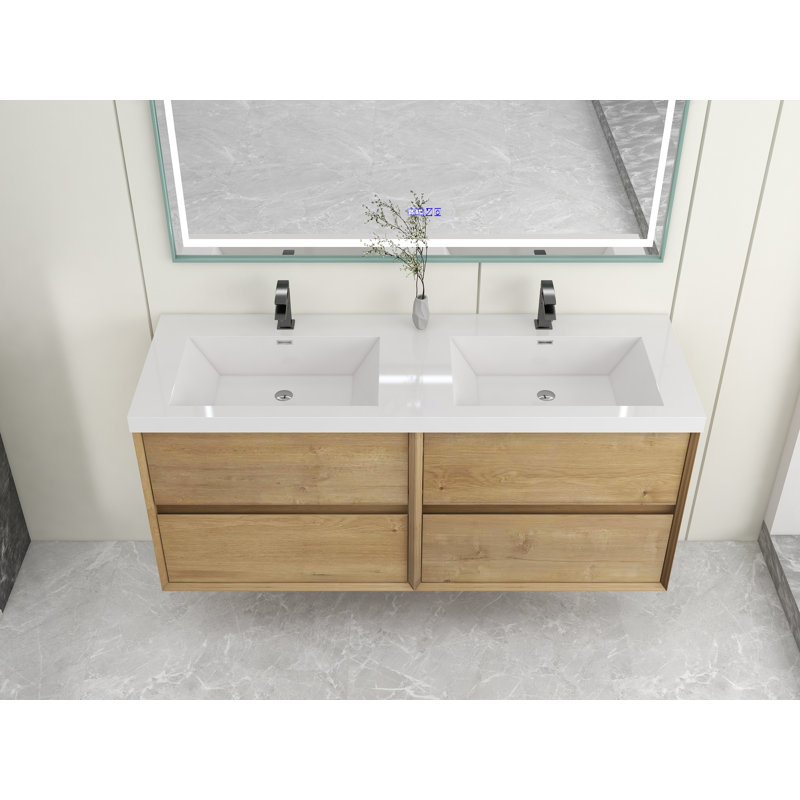 Wade Logan® Seavy 59" WallMounted Double Bathroom Vanity Set & Reviews